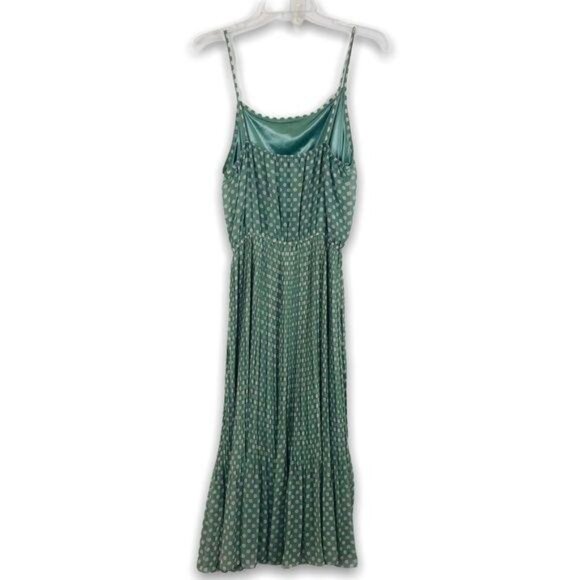 O2 Collection Women’s Midi Sundress Large Juniors Polka Dot Pleats Green - Picture 2 of 9